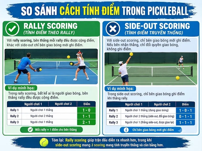 Với rally scoring, bên thắng mỗi rally đều được cộng điểm, khác với standard scoring chỉ bên giao bóng mới ghi điểm.